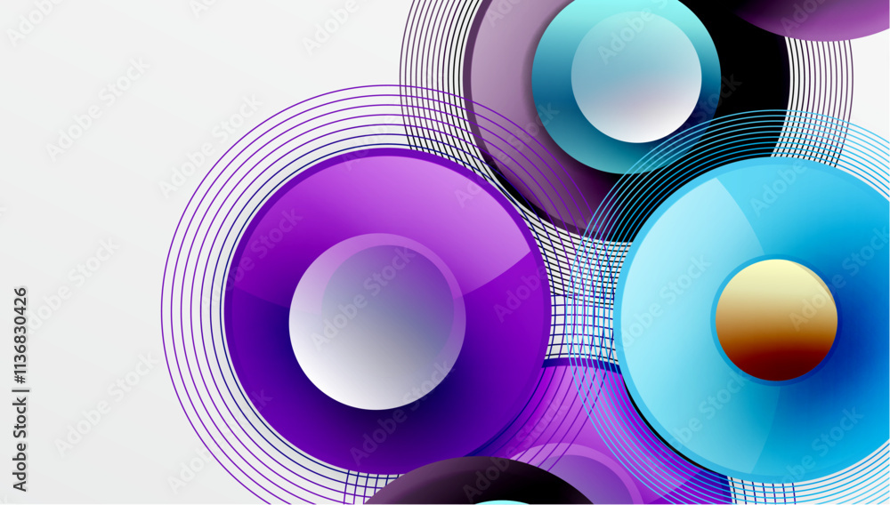 Obraz premium Abstract composition of overlapping circles with smooth gradients and transparency effects. Clean and modern design emphasizing depth, symmetry, and a minimal aesthetic