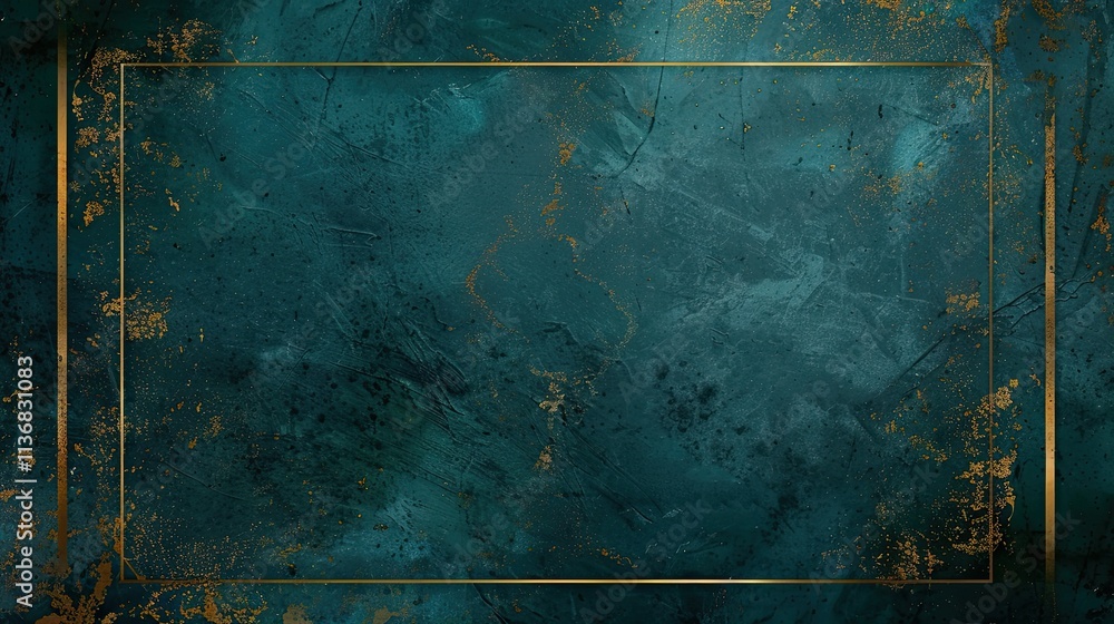 Fototapeta premium A textured teal background with a golden frame, ideal for graphic designs or presentations.