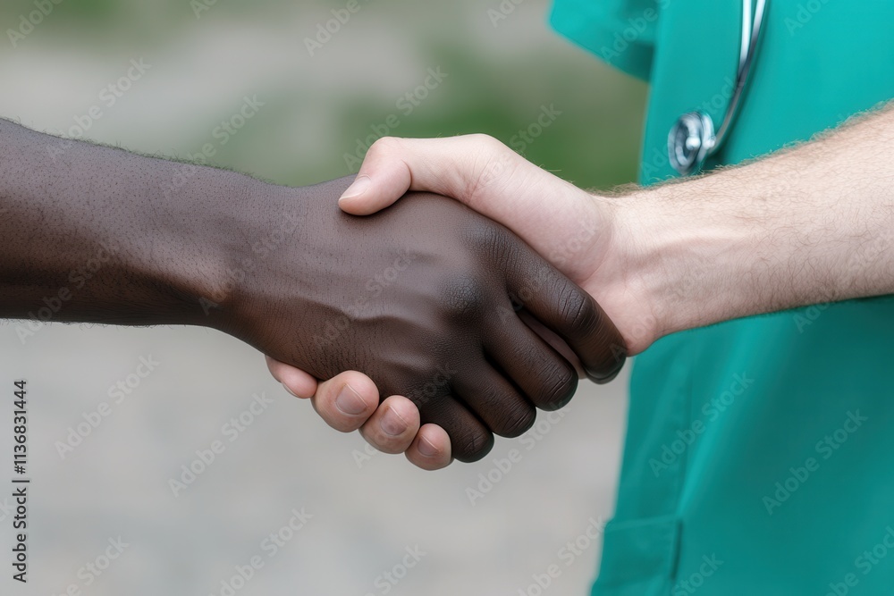 A Black male and a Caucasian male shake hands in a professional setting, symbolizing collaboration in healthcare. A Black male and a Caucasian male shake hands in a professional setting, symbolizing collaboration in healthcare.