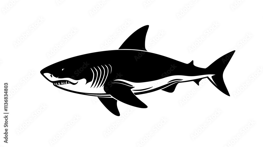 Fototapeta premium Shark gill slits visible as it passes an underwater camera, Animal Illustration