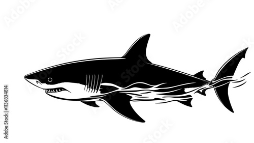 Shark gliding slowly through open ocean, entire body visible from above, Animal Illustration
