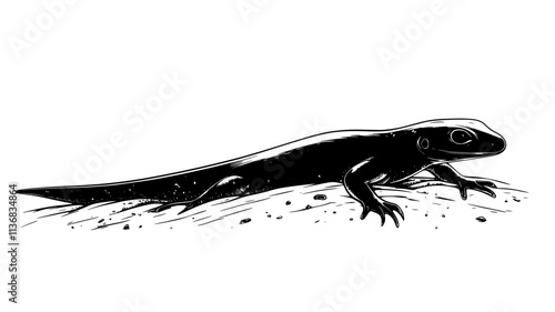 Skink burrowing into the sand, leaving only its eyes visible, Animal Illustration
