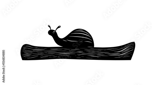 A slug moves along the edge of a log, following its curved surface, Animal Illustration