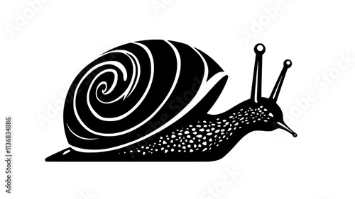Snail emerging from its shell, exploring the environment with antennae raised, Animal Illustration