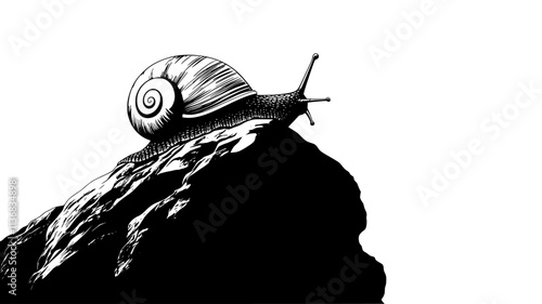 Snail climbing a rock formation, foot gripping surface securely, Animal Illustration