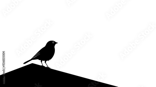 Sparrow standing on a roof, looking out over the surrounding landscape, Animal Illustration