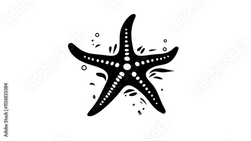 A starfish clings to a submerged object, using its tube feet for secure attachment, Animal Illustration