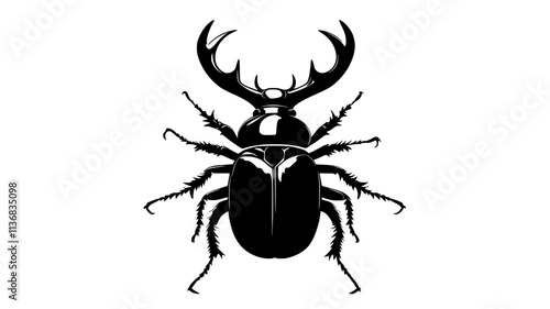 Stag beetle with mandibles locked in combat, Animal Illustration
