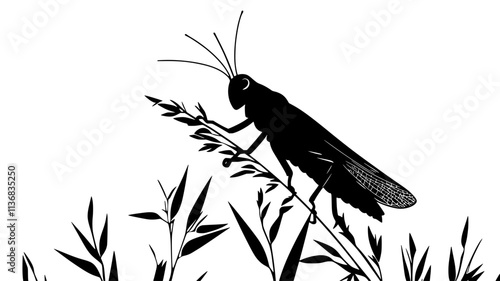 The grasshopper slowly climbs up a plant, gripping tightly with its legs, Animal Illustration