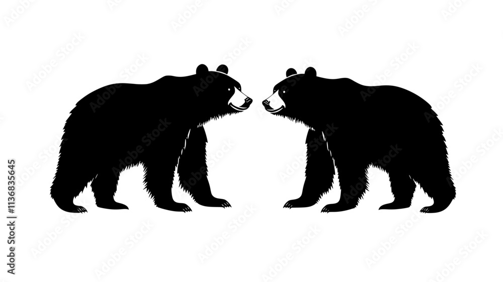 Fototapeta premium Two bears standing near each other, both facing the same direction, Animal Illustration