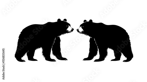 Two bears standing near each other, both facing the same direction, Animal Illustration