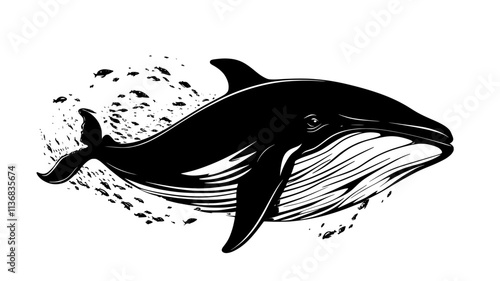 Whale baleen plates filtering krill from a large gulp of water, Animal Illustration