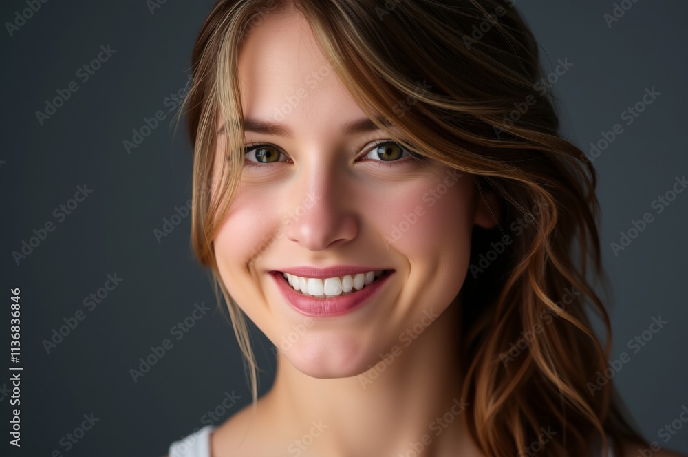Portrait of a Smiling Young Woman with Natural Makeup and Soft Lighting Portrait of a Smiling Young Woman with Natural Makeup and Soft Lighting