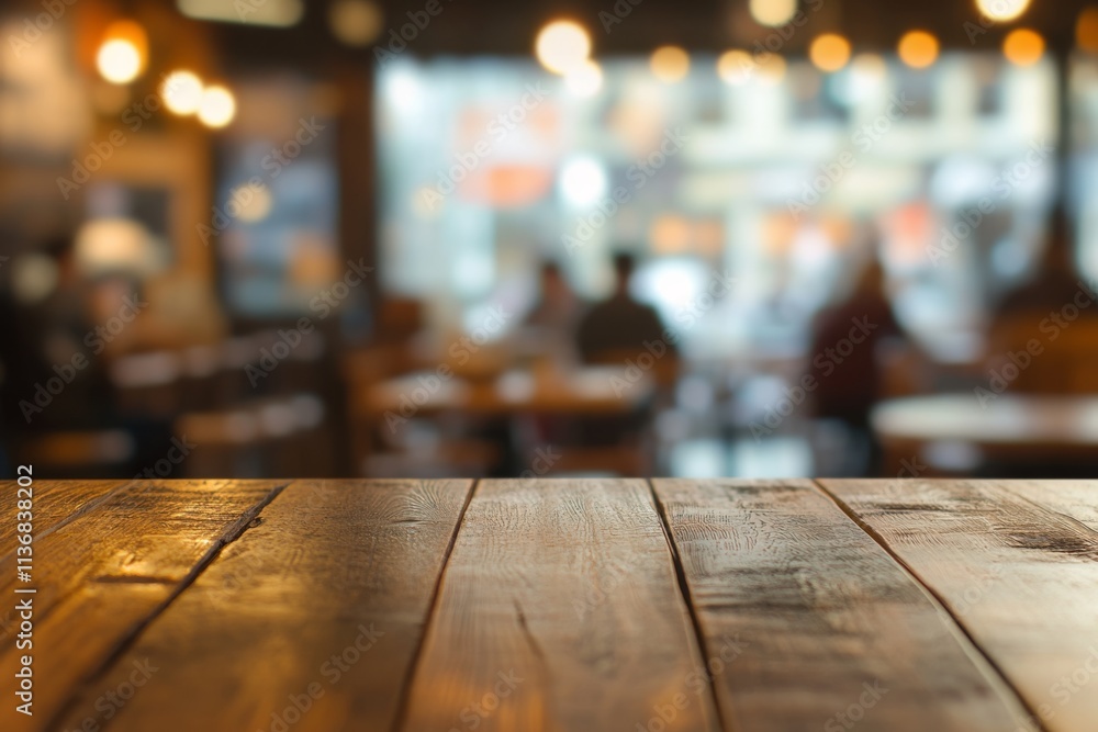 Empty wooden table and blurred background of city restaurant, coffee shop for display of montage product. Bokeh effect. Scene round wood tabletop counter on blur cafe, bar. Banner. Indoor interior Empty wooden table and blurred background of city restaurant, coffee shop for display of montage product. Bokeh effect. Scene round wood tabletop counter on blur cafe, bar. Banner. Indoor interior