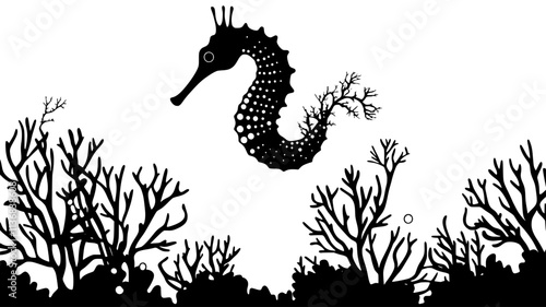 Seahorse grasping coral with its prehensile tail, Animal Vector Graphic