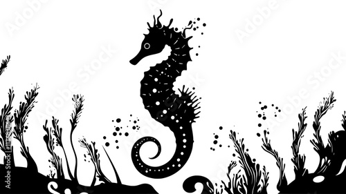 Seahorse floating midwater, carried by the ocean current, Animal Vector Graphic