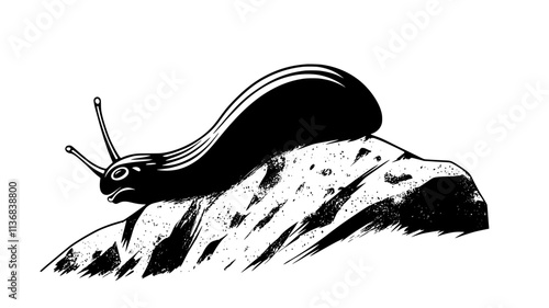 A slug climbs over a rock, its body stretching to accommodate the uneven surface, Animal Vector Graphic
