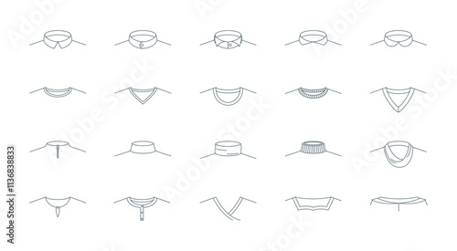 Different Types T-shirt Collars Sign Black Thin Line Icon Set Men Garment Concept . Vector illustration of Tshirt Necklines Icons