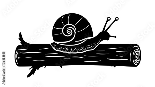 Snail moving over a log, leaving a faint trail behind, Animal Vector Graphic