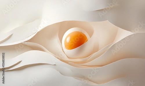 A Single Egg Nestled Within Creamy Paper Layers photo