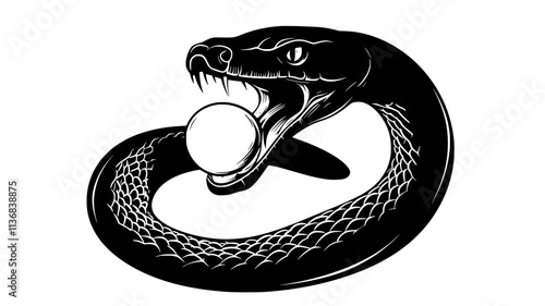 Snake swallowing an egg whole with its jaws unhinged, Animal Vector Graphic