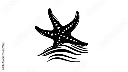 A starfish clings to a submerged object, using its tube feet for secure attachment, Animal Vector Graphic