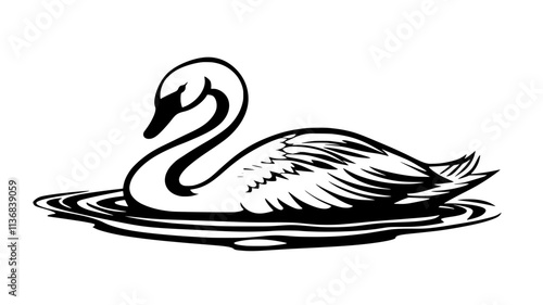 Swan preens itself, using its beak to carefully clean and smooth its feathers, Animal Vector Graphic