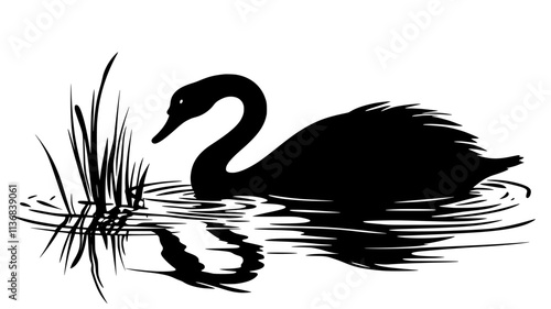 Swan lowers its head into the water, searching for food below the surface, Animal Vector Graphic