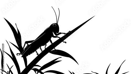 The grasshopper slowly climbs up a plant, gripping tightly with its legs, Animal Vector Graphic