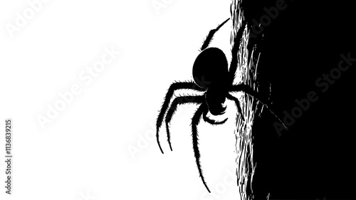 The spider climbs up a wall, smoothly using its legs to navigate the surface, Animal Vector Graphic