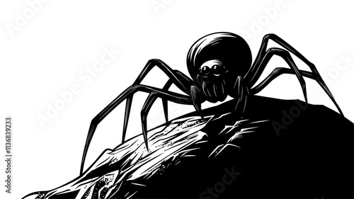 The spider hides beneath a rock, waiting to catch its prey, Animal Vector Graphic