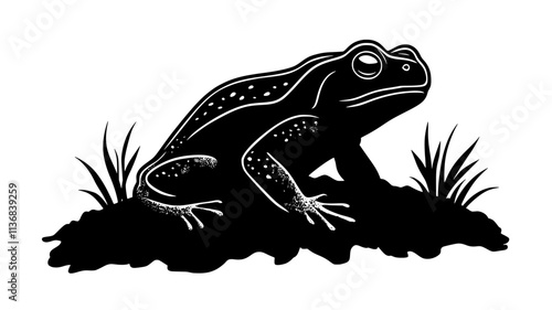 Toad burrowing backwards into soil, using hind legs to dig, Animal Vector Graphic