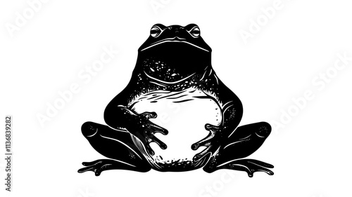 Toad inflating body as defensive posture against predator, Animal Vector Graphic