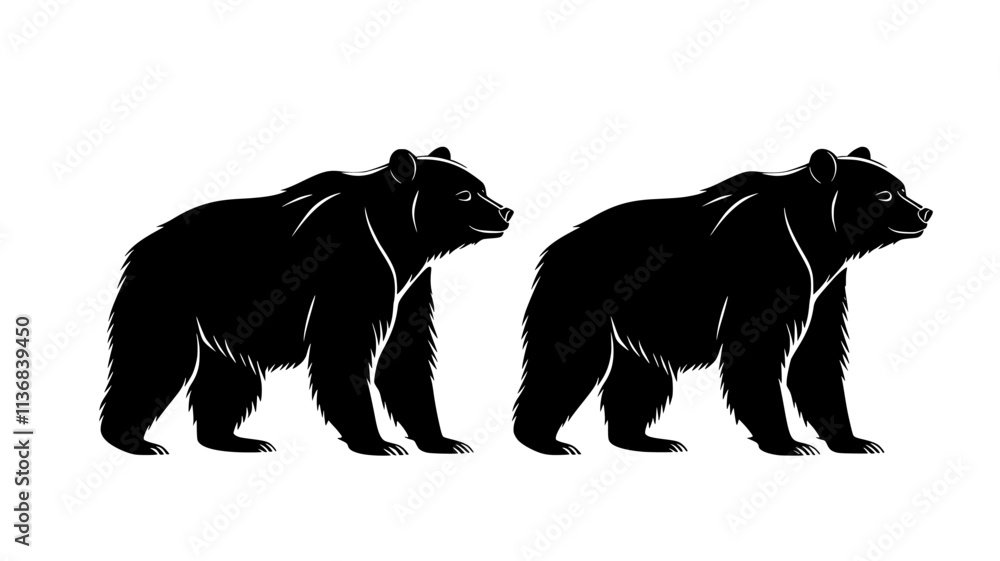 Fototapeta premium Two bears standing near each other, both facing the same direction, Animal Vector Graphic