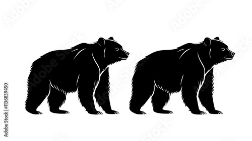Two bears standing near each other, both facing the same direction, Animal Vector Graphic