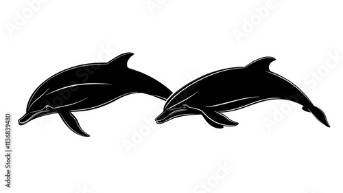 Two dolphins swimming side by side, moving smoothly through the water, Animal Vector Graphic
