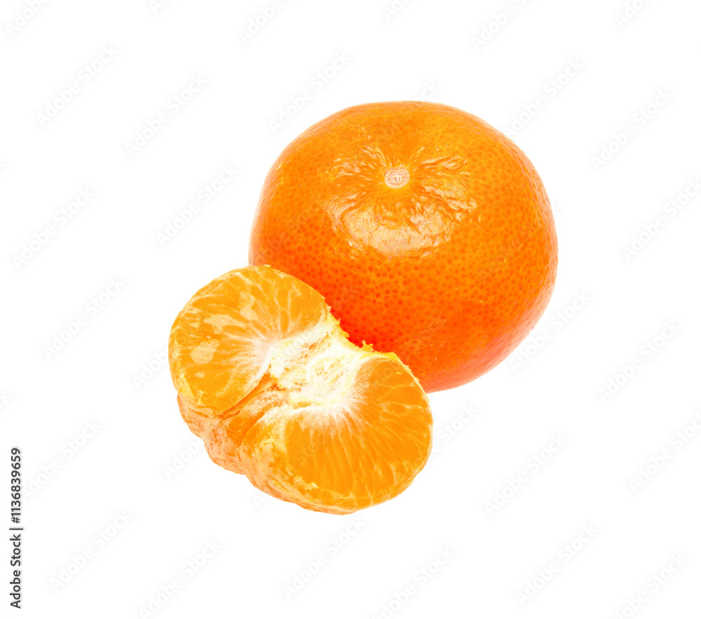 Tangerine on white. Mandarin with slices Tangerine on white. Mandarin with slices