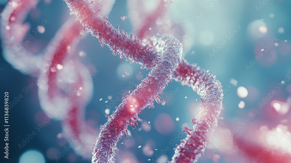 Intricate DNA Helix with Sparkling Molecular Details Amidst Soft Blue Glow Intricate DNA Helix with Sparkling Molecular Details Amidst Soft Blue Glow