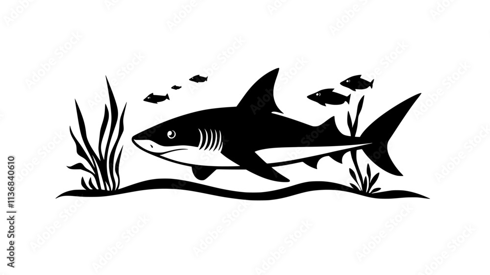 Shark resting on the sandy bottom with its eyes open, Animal Digital Art Shark resting on the sandy bottom with its eyes open, Animal Digital Art