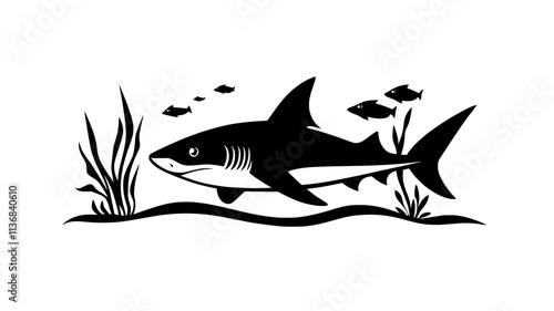 Shark resting on the sandy bottom with its eyes open, Animal Digital Art
