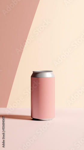 Pink can on a pastel background showcasing minimalistic design in a creative interior setting