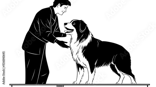 Show dog in stance, being examined by a judge in the ring, Animal Digital Art