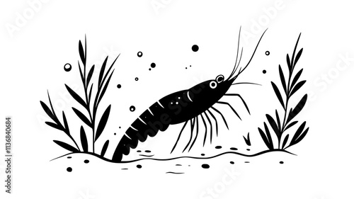 Shrimp moving through seaweed in shallow water, Animal Digital Art