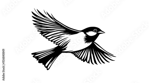 Sparrow in flight with wings blurred from rapid movement, Animal Digital Art