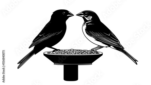 Sparrow perched on bird feeder eating seeds, Animal Digital Art