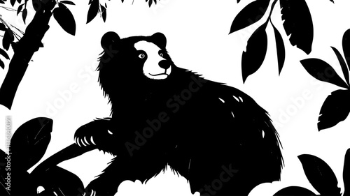 Spectacled bear climbing in the cloud forest canopy of the Andes, Animal Digital Art