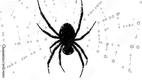 Spider in the center of an orb web with dew drops, Animal Digital Art