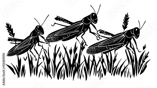 Swarm of grasshoppers feeding on crop field, Animal Digital Art