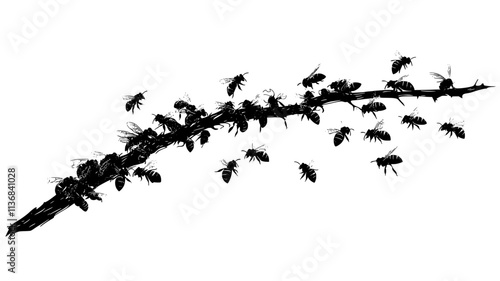 Swarm of bees clustered on a tree branch, Animal Digital Art