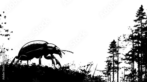 The beetle scuttles across the forest floor, looking for decomposing material to eat, Animal Digital Art